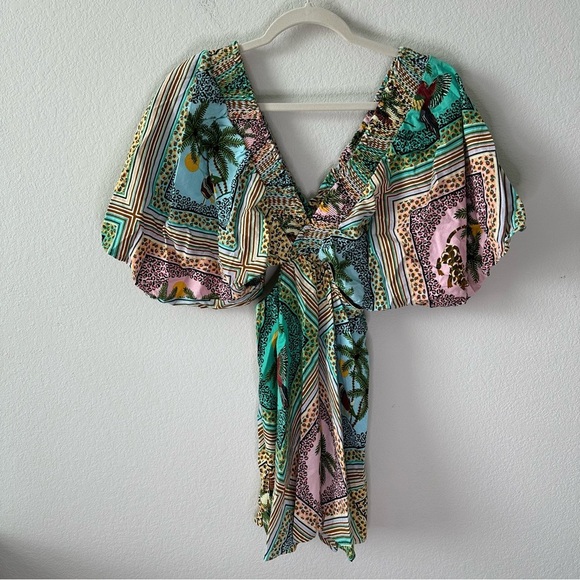 FARM RIO Tropical Jungle Cutout Mini Dress SZ XS - Picture 2 of 8